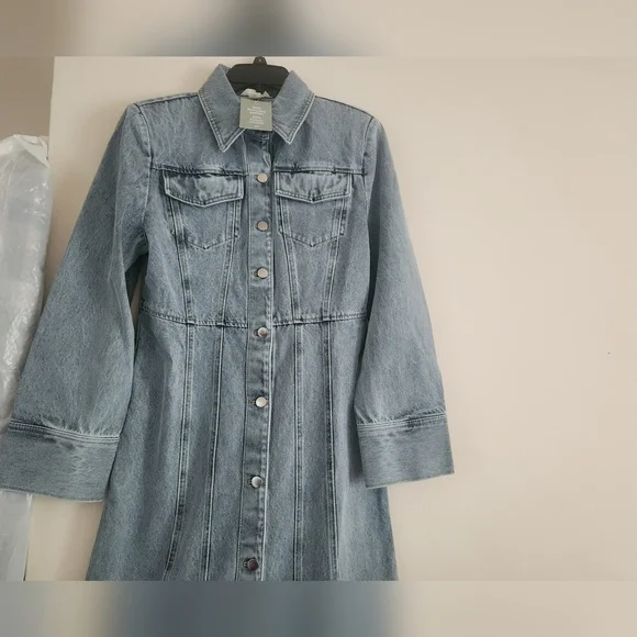 H&M denim maxi dress front buttons denim blue washed sz M BNWT - Picture 10 of 13